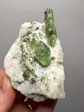 Load image into Gallery viewer, Electric Green Diopside on Quartz – Collector Mineral Specimen (Gilgit-Baltistan) Pakistan
