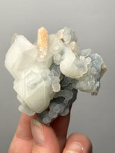 Load image into Gallery viewer, Pink Stilbite with Druzy Frosted Optical Calcite — India Zeolite Specimen

