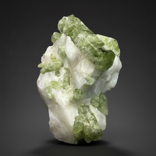 Load image into Gallery viewer, Electric Green Diopside on Quartz – Collector Mineral Specimen (Gilgit-Baltistan) Pakistan
