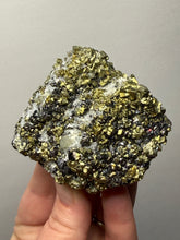 Load image into Gallery viewer, 3” New Find: Huanzala Mine Peru Sphalerite + Chalcopyrite + Apatite + Calcite + Quartz | Collector Display Specimen
