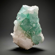 Load image into Gallery viewer, High-Grade Gemmy Green Apophyllite on White Stilbite  | Deccan Traps, Maharashtra, India
