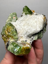 Load image into Gallery viewer, Electric Green Diopside on Quartz – Collector Mineral Specimen (Gilgit-Baltistan) Pakistan
