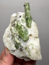 Load image into Gallery viewer, Electric Green Diopside on Quartz – Collector Mineral Specimen (Gilgit-Baltistan) Pakistan
