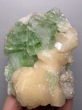 Load image into Gallery viewer, High-Grade Gemmy Green Apophyllite on White Stilbite  | Deccan Traps, Maharashtra, India
