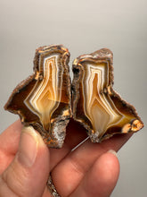 Load image into Gallery viewer, High-Grade Indonesian Sumatra Agate Pair – Vibrant Banded Chalcedony with Rich Color Zoning | Ethical Lapidary &amp; Collector Display Specimens
