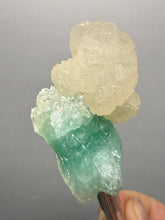 Load image into Gallery viewer, High-Grade Gemmy Green Apophyllite on White Stilbite  | Deccan Traps, Maharashtra, India
