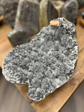 Load image into Gallery viewer, Black Druzy Chalcedony with Stilbite Bows, from India
