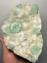 Load image into Gallery viewer, High-Grade Gemmy Green Apophyllite on White Stilbite  | Deccan Traps, Maharashtra, India
