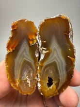 Load image into Gallery viewer, Indonesian Sumatra Agate Pair – Vibrant Banded Chalcedony with Rich Color Zoning | Ethical Lapidary &amp; Collector Display Specimens
