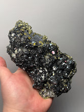 Load image into Gallery viewer, 6.1” New Find: Huanzala Mine Peru Sphalerite + Chalcopyrite + Apatite + Calcite + Quartz | Collector Display Specimen
