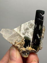 Load image into Gallery viewer, Blue Cap &amp; Green Cap Dark Green Stak Nala Tourmaline on Cleavelandite Matrix – Haramosh Mountains, Pakistan
