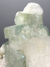 Load image into Gallery viewer, High-Grade Gemmy Green Apophyllite on White Stilbite  | Deccan Traps, Maharashtra, India
