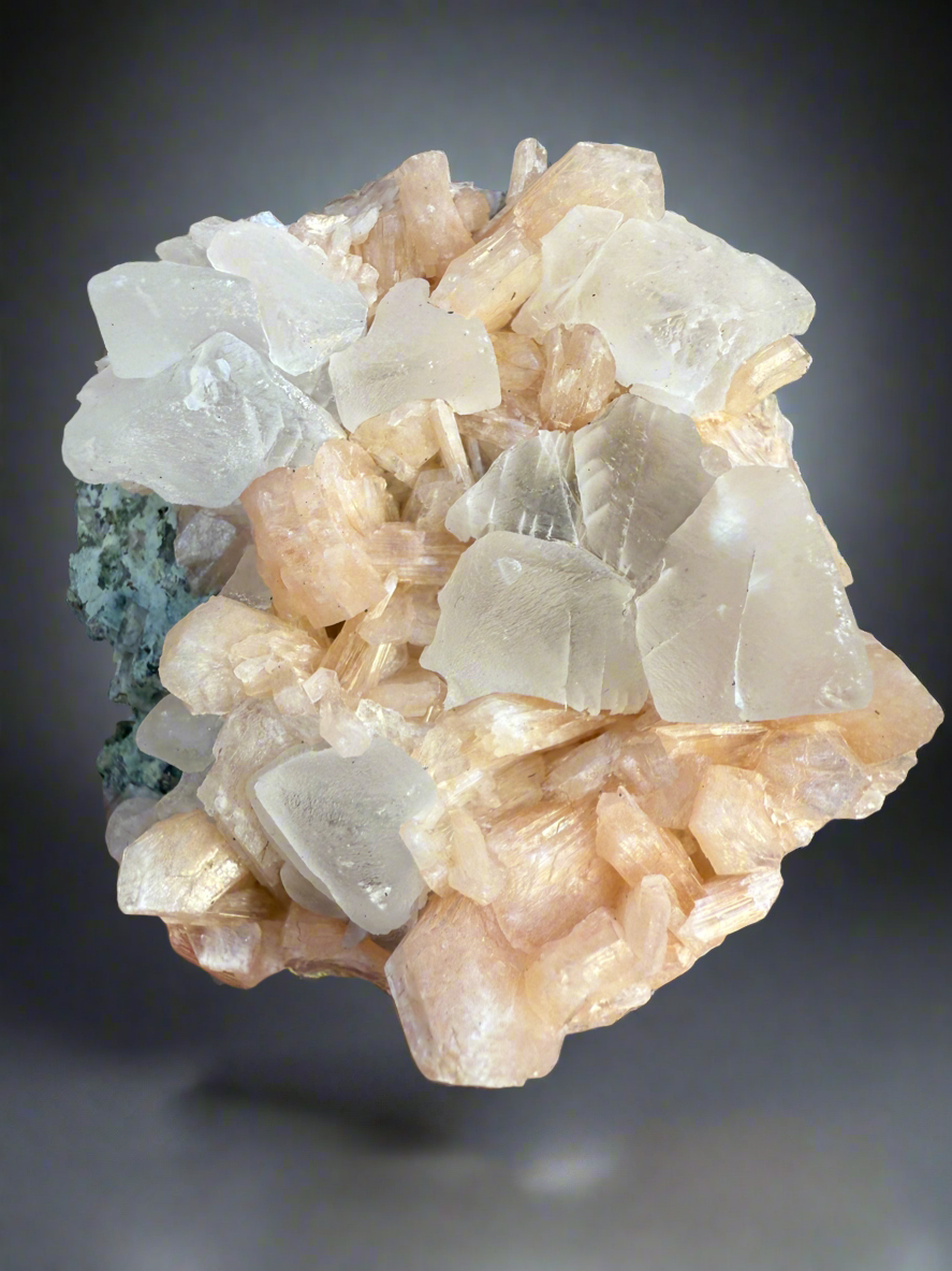 Storm Cloud Calcite on Orange Gemmy Heulandite Zeolite • Maharashtra, India