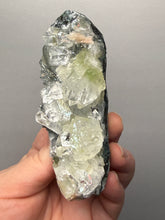 Load image into Gallery viewer, High-Grade Green Apophyllite with Pink Stilbite on Black Chalcedony – Deccan Traps, India
