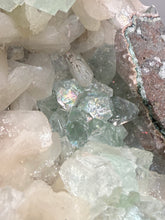 Load image into Gallery viewer, High-Grade Gemmy Green Apophyllite on White Stilbite  | Deccan Traps, Maharashtra, India
