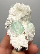 Load image into Gallery viewer, High-Grade Gemmy Green Apophyllite on White Stilbite  | Deccan Traps, Maharashtra, India
