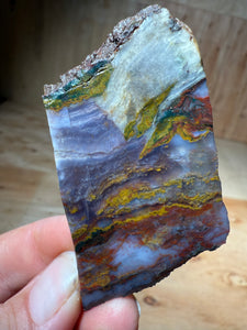 PREMIUM DISPLAY or LAPIDARY SLAB • Moroccan “Dream Landscape Jagate” (Purple, Teal, Red, Green, Red, Yellow & Orange Moss Plume Agate + Jasper) Stone • Double Sided • High Atlas Mountains • Unpolished