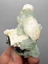 Load image into Gallery viewer, High-Grade Gemmy Green Apophyllite on White Stilbite  | Deccan Traps, Maharashtra, India
