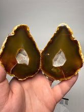 Load image into Gallery viewer, High-Grade Indonesian Sumatra Agate Pair – Vibrant Banded Chalcedony with Rich Color Zoning | Ethical Lapidary &amp; Collector Display Specimens
