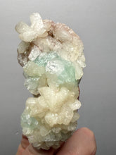 Load image into Gallery viewer, High-Grade Gemmy Green Apophyllite on White Stilbite  | Deccan Traps, Maharashtra, India
