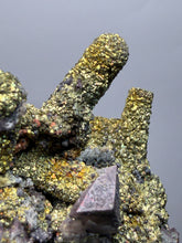 Load image into Gallery viewer, Chalcopyrite Botryoidal Stalactites on Calcite – Cabinet Specimen | Tongshankou Mine, Edong, Daye, Huangshi Prefecture, Hubei Province, China
