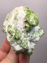 Load image into Gallery viewer, Electric Green Diopside on Quartz – Collector Mineral Specimen (Gilgit-Baltistan) Pakistan
