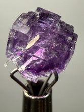 Load image into Gallery viewer, Rhodochrosite + Quartz on Purple Isometric Fluorite (Thumbnail Specimen) | Wutong Mine, China
