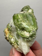 Load image into Gallery viewer, Electric Green Diopside on Quartz – Collector Mineral Specimen (Gilgit-Baltistan) Pakistan
