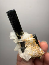 Load image into Gallery viewer, Blue Cap Dark Green Stak Nala Tourmaline on Cleavelandite Matrix – Haramosh Mountains, Pakistan
