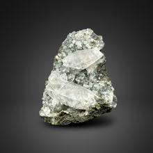 Load image into Gallery viewer, Double Terminated Scalenohedral Optical Calcite on Druzy Apophyllite &amp; Green Heulandite | Maharashtra, India
