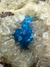 Load image into Gallery viewer, Rare Electric Blue Pentagonite on Druzy Matrix – Collector Mineral Specimen | India
