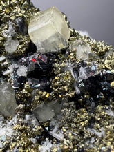 Load image into Gallery viewer, 4.8” New Find: Huanzala Mine Peru Sphalerite + Chalcopyrite + Apatite + Calcite + Quartz | Collector Display Specimen
