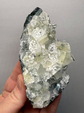 Load image into Gallery viewer, High-Grade Green Apophyllite on Black Chalcedony – Deccan Traps, Maharashtra, India (Collector Cabinet Specimen)

