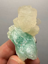 Load image into Gallery viewer, High-Grade Gemmy Green Apophyllite on White Stilbite  | Deccan Traps, Maharashtra, India
