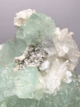 Load image into Gallery viewer, High-Grade Gemmy Green Apophyllite on White Stilbite  | Deccan Traps, Maharashtra, India
