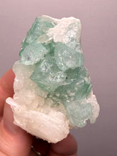 Load image into Gallery viewer, High-Grade Gemmy Green Apophyllite on White Stilbite  | Deccan Traps, Maharashtra, India
