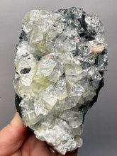Load image into Gallery viewer, High-Grade Green Apophyllite with Pink Stilbite on Black Chalcedony – Deccan Traps, India
