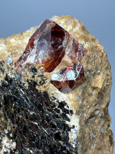 Load image into Gallery viewer, Naturally Faceted Zircon Crystal on Pegmatite–Biotite Matrix • Pakistan Mineral Specimen
