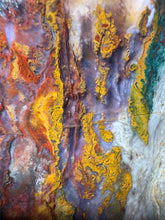 Load image into Gallery viewer, PREMIUM DISPLAY or LAPIDARY SLAB • Moroccan “Dream Landscape Jagate” (Purple, Teal, Red, Green, Red, Yellow &amp; Orange Moss Plume Agate + Jasper) Stone • Double Sided • High Atlas Mountains • Unpolished
