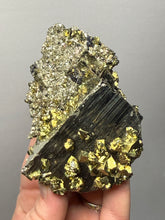 Load image into Gallery viewer, 4” New Find: Huanzala Mine Peru Sphalerite + Chalcopyrite + Apatite + Calcite + Quartz | Collector Display Specimen
