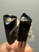 Load image into Gallery viewer, Double Blue Cap Dark Green Stak Nala Tourmaline and Cleavelandite – Haramosh Mountains, Pakistan | Thumbnail Specimen
