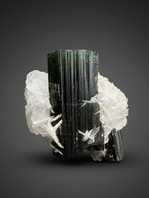 Load image into Gallery viewer, Dark Green Cap Stak Nala Tourmaline on Cleavelandite Matrix – Haramosh Mountains, Pakistan
