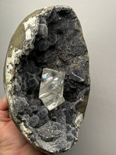 Load image into Gallery viewer, High-Grade Optical Calcite on Black Druzy Chalcedony Stalactites Zeolite| Maharashtra, India
