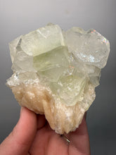 Load image into Gallery viewer, High-Grade Light Green Apophyllite on Pink Stilbite Zeolite | Indian Collector Mineral Specimen
