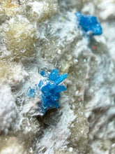 Load image into Gallery viewer, Rare Electric Blue Pentagonite on Druzy Matrix – Collector Mineral Specimen | India

