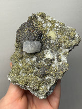 Load image into Gallery viewer, 4.8” New Find: Huanzala Mine Peru Sphalerite + Chalcopyrite + Apatite + Calcite + Quartz | Collector Display Specimen
