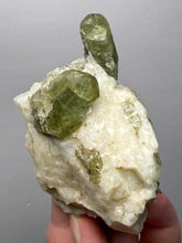 Load image into Gallery viewer, Electric Green Diopside on Quartz – Collector Mineral Specimen (Gilgit-Baltistan) Pakistan
