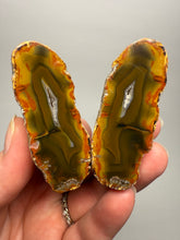 Load image into Gallery viewer, High-Grade Indonesian Sumatra Agate Pair – Vibrant Banded Chalcedony with Rich Color Zoning | Ethical Lapidary &amp; Collector Display Specimens
