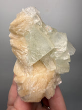 Load image into Gallery viewer, High-Grade Light Green Apophyllite on Pink Stilbite Zeolite | Indian Collector Mineral Specimen
