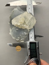 Load image into Gallery viewer, Clear Apophyllite + Golden Calcite on Druzy Blue Chalcedony — Deccan Traps, Maharashtra, India
